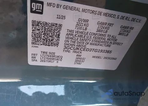 2026 Chevrolet Silverado 1500 4Wd Short Bed Custom Trail Boss from USA, damaged, VIN 3GCUKCED3TG193365